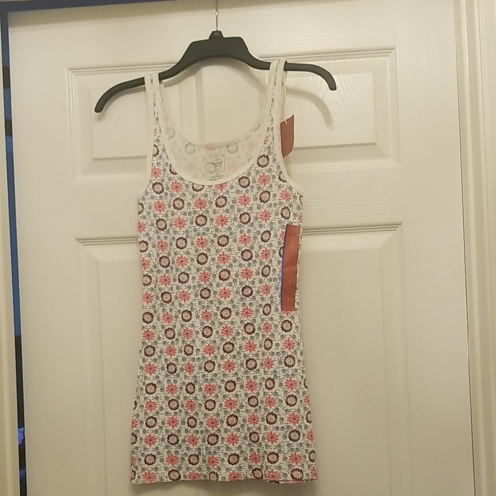 Mossimo Supply Co. White Tank Top with Red and Dark Gray Floral Print